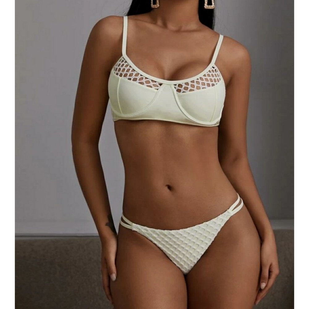Contrast Fishnet Bikini Swimsuit